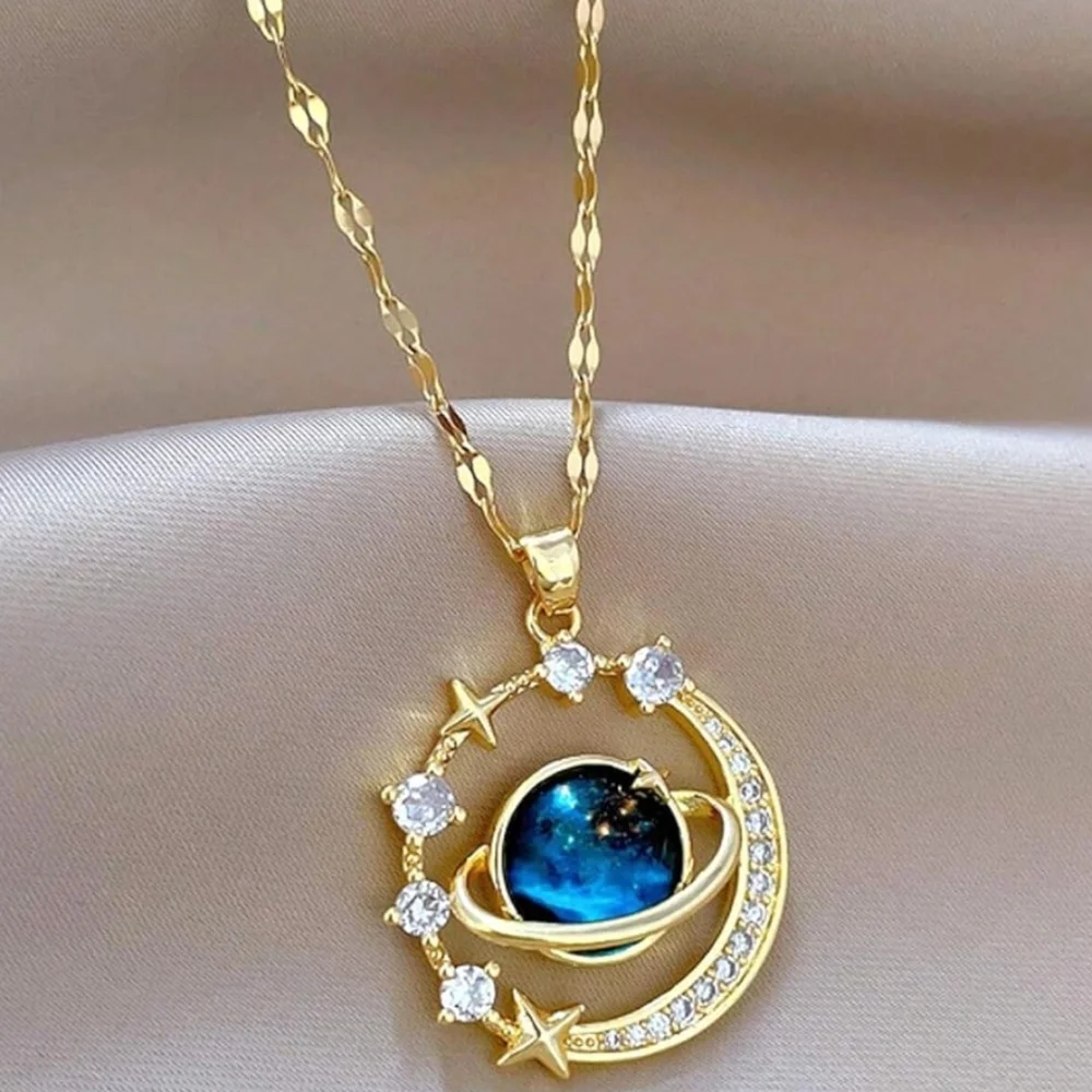 Gold and Blue Pendant Necklace - Picture 2 of 4